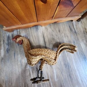 Vintage Rattan Rooster Basket Decor